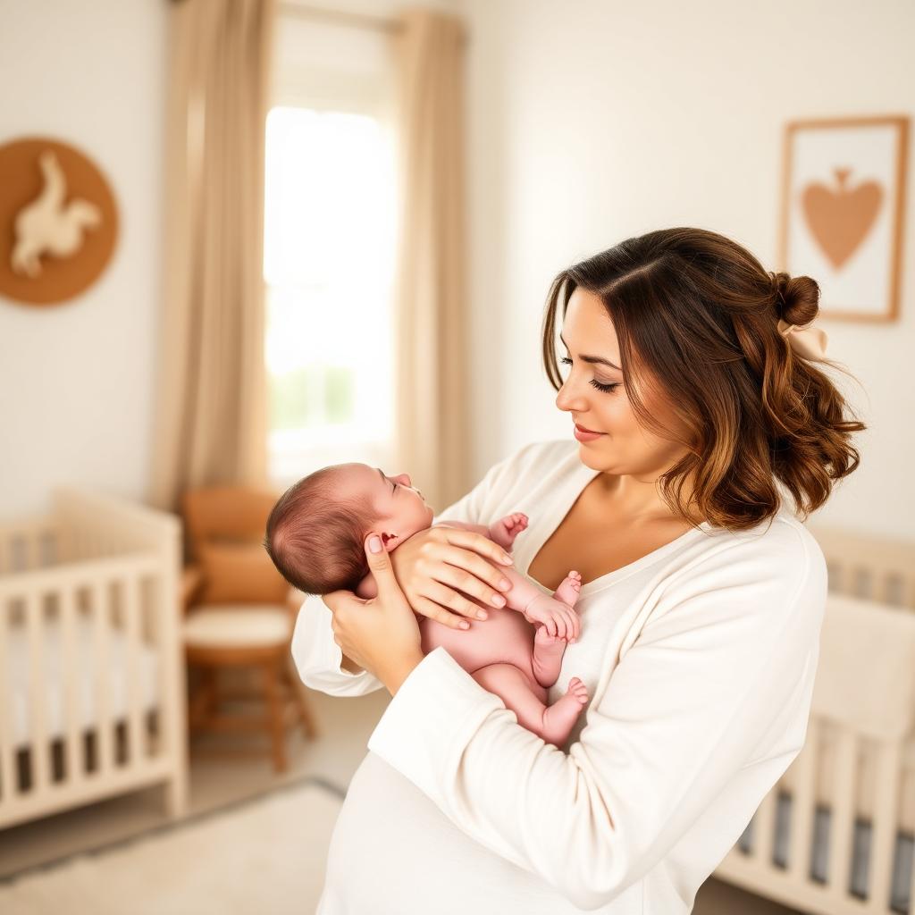 Mãe a amamentar o bebé com calma